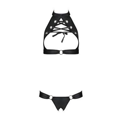 Комплект відкритий топ та трусики з екошкіри з люверсами Passion MALWIA SET with Open Bra L/XL black