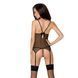 Корсет с пажами Passion MELANIA CORSET S/M, black, трусики, полупрозрачный