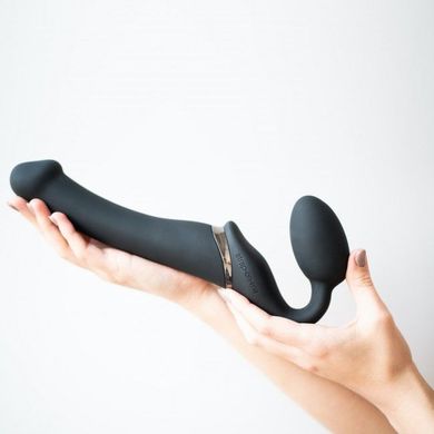 Безремінний страпон з вібрацією Strap-On-Me Vibrating Black M, діаметр 3,3 см, пульт ДК, регульовани