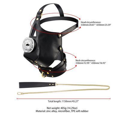 Маска-збруя для мінету з повідцем LOCKINK SEVANDA Blowjob Head Muzzle with Leash, чорна