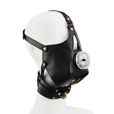 Маска-збруя для мінету з повідцем LOCKINK SEVANDA Blowjob Head Muzzle with Leash, чорна