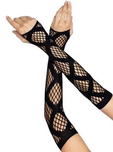 Длинные митенки Leg Avenue Faux wrap net arm warmers One size Black, крупная сетка