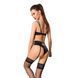 Комплект белья Passion Exclusive FLORIS SET L/XL, black, лиф, трусики, пояс для чулок