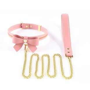 Нашийник з повідцем LOCKINK SEVANDA Love Heart Butterfly Leather Collar Set, рожевий, з бантом