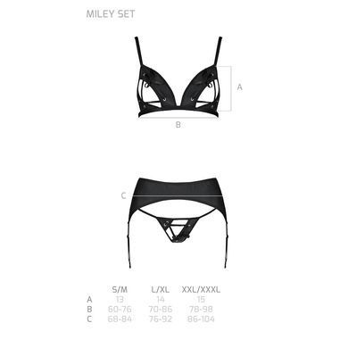 Комплект из эко-кожи Passion MILEY SET S/M, black, трусики, бюстгальтер, пояс для чулок