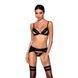 Комплект из эко-кожи Passion MILEY SET S/M, black, трусики, бюстгальтер, пояс для чулок