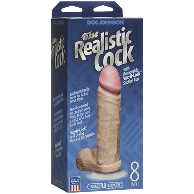 Фалоімітатор Doc Johnson The Realistic Cock 8 inch White - PVC, Vack-U-Lock, діаметр 5,1 см