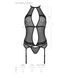 Корсет с пажами Passion SATARA CORSET S/M black, стринги, кружево, застежки спереди и сзади