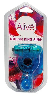 Эрекционное виброкольцо Alive: Double Ding Ring Blue, два мотора