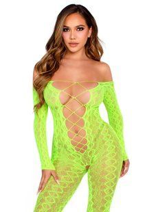 Бодистокинг Leg Avenue Crotchless Footless Lingerie Bodystocking One Size Neon Green
