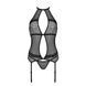 Корсет с пажами Passion SATARA CORSET XXL/XXXL black, стринги, кружево, застежки спереди и сзади