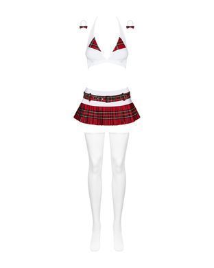 Эротический костюм школьницы с мини-юбкой Obsessive Schooly 5pcs costume S/M, бело-красный