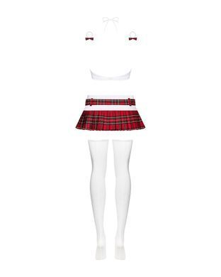 Эротический костюм школьницы с мини-юбкой Obsessive Schooly 5pcs costume S/M, бело-красный
