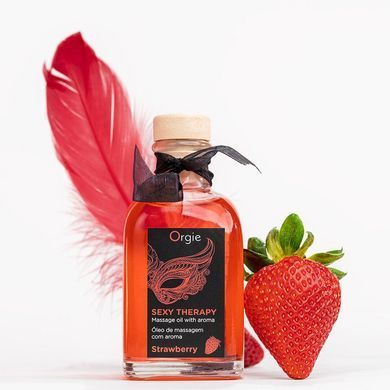 Набор для массажа Orgie &ndash; Sexy Therapy Strawberry (100 мл), съедобное разогревающее масло + перышко