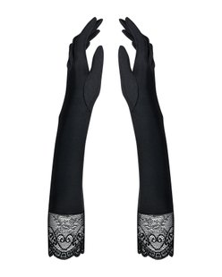 Высокие перчатки с камнями и кружевом Obsessive Miamor gloves, black