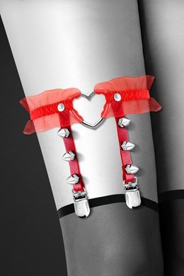 Гартер на ногу Bijoux Pour Toi - WITH HEART AND SPIKES Red, сексуальна підв'язка з сердечком