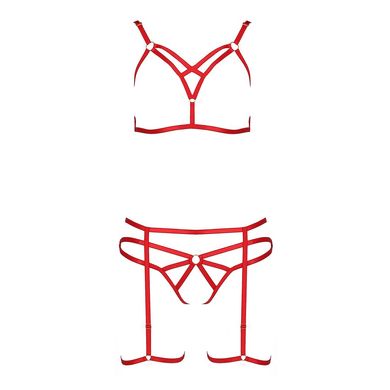 Комплект білизни Passion Exclusive MAGALI SET OpenBra XXL/XXXL, red, стрепи, ліф, трусики і пояс