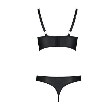 Комплект из экокожи Passion MALWIA BIKINI 6XL/7XL black, с люверсами и ремешками, бра, трусики