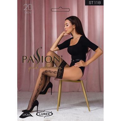 Чулки Passion ST118 1/2 black, на ажурной силиконовой резинке, с боковым вертикальным рисунком