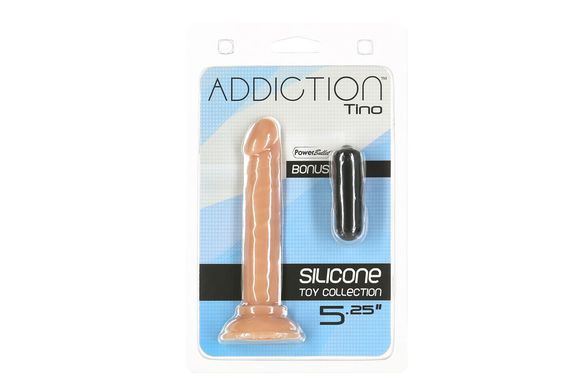 Фалоімітатор ADDICTION Tino 5.25&Prime; Silicone Dildo, присоска, діаметр 1,9 см, віброкуля в подарунок