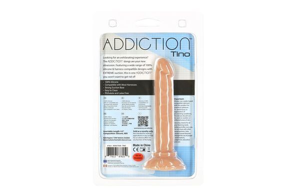 Фалоімітатор ADDICTION Tino 5.25&Prime; Silicone Dildo, присоска, діаметр 1,9 см, віброкуля в подарунок
