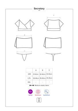 Эротический костюм секретарши Obsessive Secretary suit 5pcs black S/M, черно-белый, топ, юбка, стрин