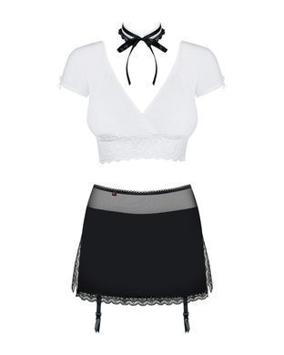 Эротический костюм секретарши Obsessive Secretary suit 5pcs black S/M, черно-белый, топ, юбка, стрин