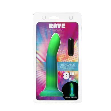 Фалоімітатор, що світиться в темряві, ADDICTION Rave 8&Prime;, Glow in the Dark Dildo Blue Green, 20,3 см