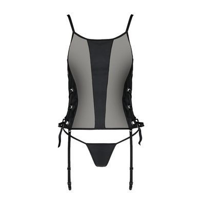 Сітчастий корсет з екошкіри Passion MALWIA CORSET 4XL/5XL black, з люверсами та знімними пажами
