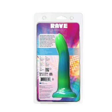 Фалоімітатор, що світиться в темряві, ADDICTION Rave 8&Prime;, Glow in the Dark Dildo Blue Green, 20,3 см