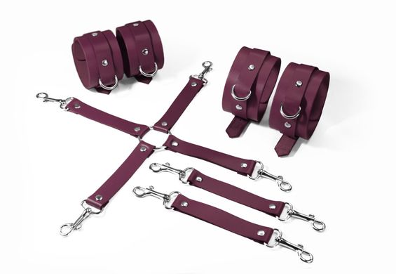 Набір для БДСМ 3 в 1 Feral Feelings BDSM Kit 3 Burgundy, burgundy, наручники, поножі, хрестовина