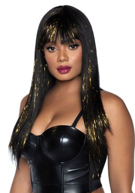 Черный парик с золотыми прядями Leg Avenue Long bang wig with tinsel, 60 см