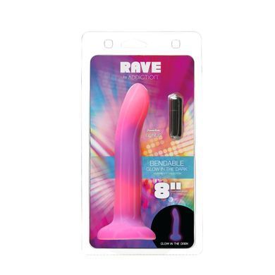 Фалоімітатор, що світиться в темряві, ADDICTION Rave 8&Prime;, Glow in the Dark Dildo Pink Purple, 20,3 см
