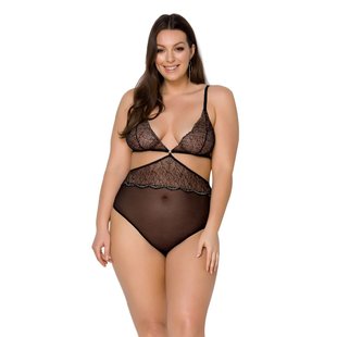 Боди Passion AMBERLY BODY 4XL/5XL black, ассиметричный крой, кружевной лиф, золотая нить