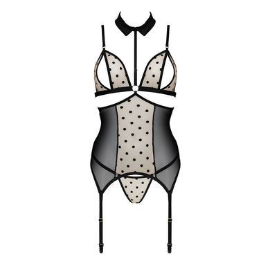 Корсет з відкритими грудьми Passion DOMINICA CORSET XXL/XXXL beige, пажі для панчіх, стрінги