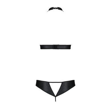 Комплект из экокожи Passion MALWIA SET with Open Bra 4XL/5XL black, топ и трусики с люверсами