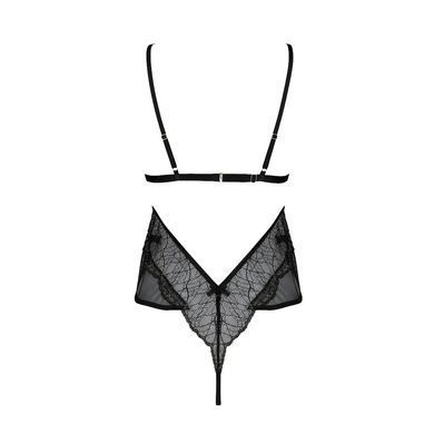 Боди Passion AMBERLY BODY 4XL/5XL black, ассиметричный крой, кружевной лиф, золотая нить