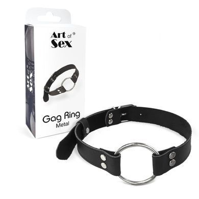 Кляп металеве кільце на ременях Art of Sex &ndash; Gag Ring Metal, чорний, натуральна шкіра