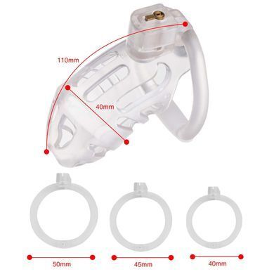 Клітка для пеніса LOCKINK SEVANDA Plastic Penis Chastity Cage, прозора, 3 кільця різних розмірів