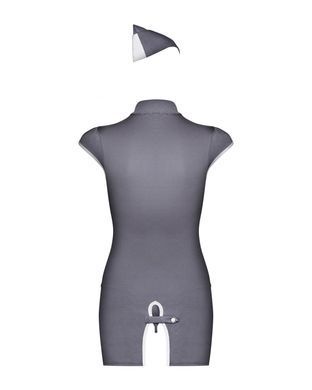Эротический костюм стюардессы Obsessive Stewardess 3 pcs grey L/XL, серый, платье, стринги, пилотка