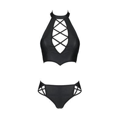 Комплект з еко-шкіри Passion NANCY BIKINI XXL/XXXL, black, бра та трусики з імітацією шнурівки