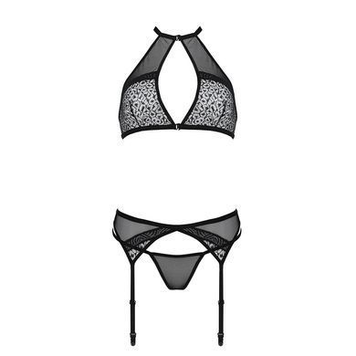Комплект белья Passion SATARA SET XXL/XXXL black, топ, пояс для чулок, стринги