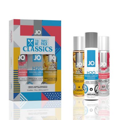 Набор JO Tri-Me Triple Pack — Classics (3×30 мл) водная, силиконовая и вкусовая смазки