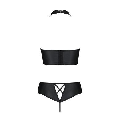 Комплект з еко-шкіри Passion NANCY BIKINI XXL/XXXL, black, бра та трусики з імітацією шнурівки