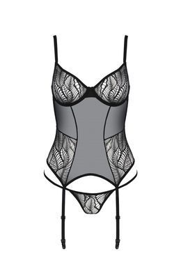 Корсет Passion LEAFA CORSET black L/XL, м'які чашки, затискачі для панчіх, стрінги в комплекті