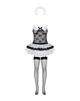Еротичний костюм покоївки зі спідницею Obsessive Housemaid 5 pcs costume S/M, black, топ, спідниця, стринги, пов'язка на голову, п