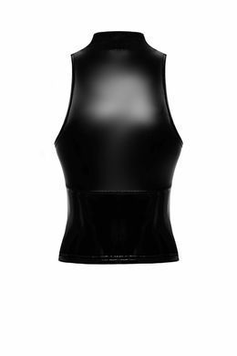 Топ Noir Handmade F324 Glam, M, black, халтер, на блискавці, вінілові вставки, комір-стійка