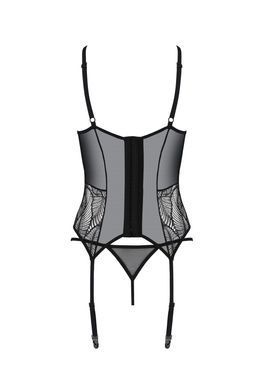Корсет Passion LEAFA CORSET black, XXL/XXXL, м'які чашки, затискачі для панчіх, стрінги в комплекті