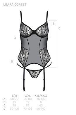 Корсет Passion LEAFA CORSET black, XXL/XXXL, м'які чашки, затискачі для панчіх, стрінги в комплекті