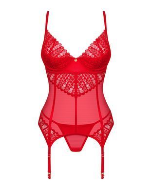 Комплект корсет та стрінги Obsessive Ingridia corset & thong M/L, червоний